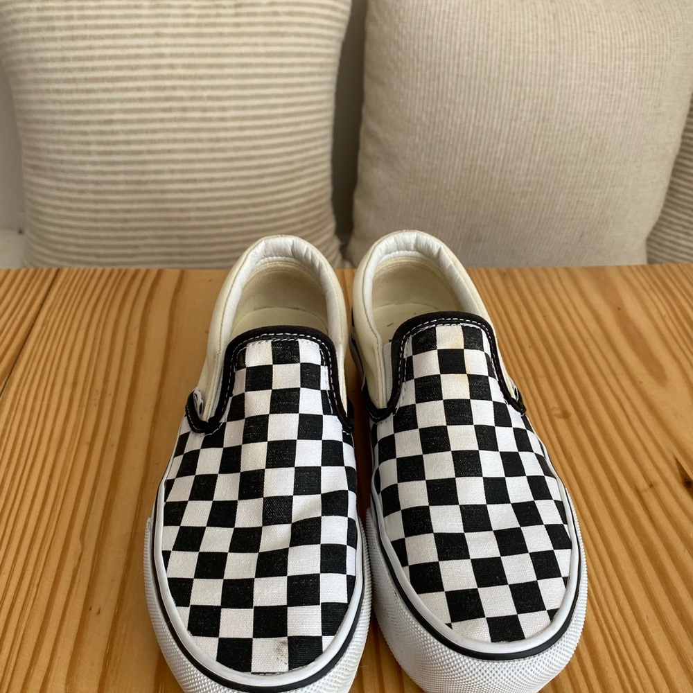 Vans Black and White Checkered Slip-On Shoes **PLATFORM